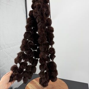 Valerie Stevens Pom Pom Scarf Rabbit Fur Made in Italy 48” length 6” width brown